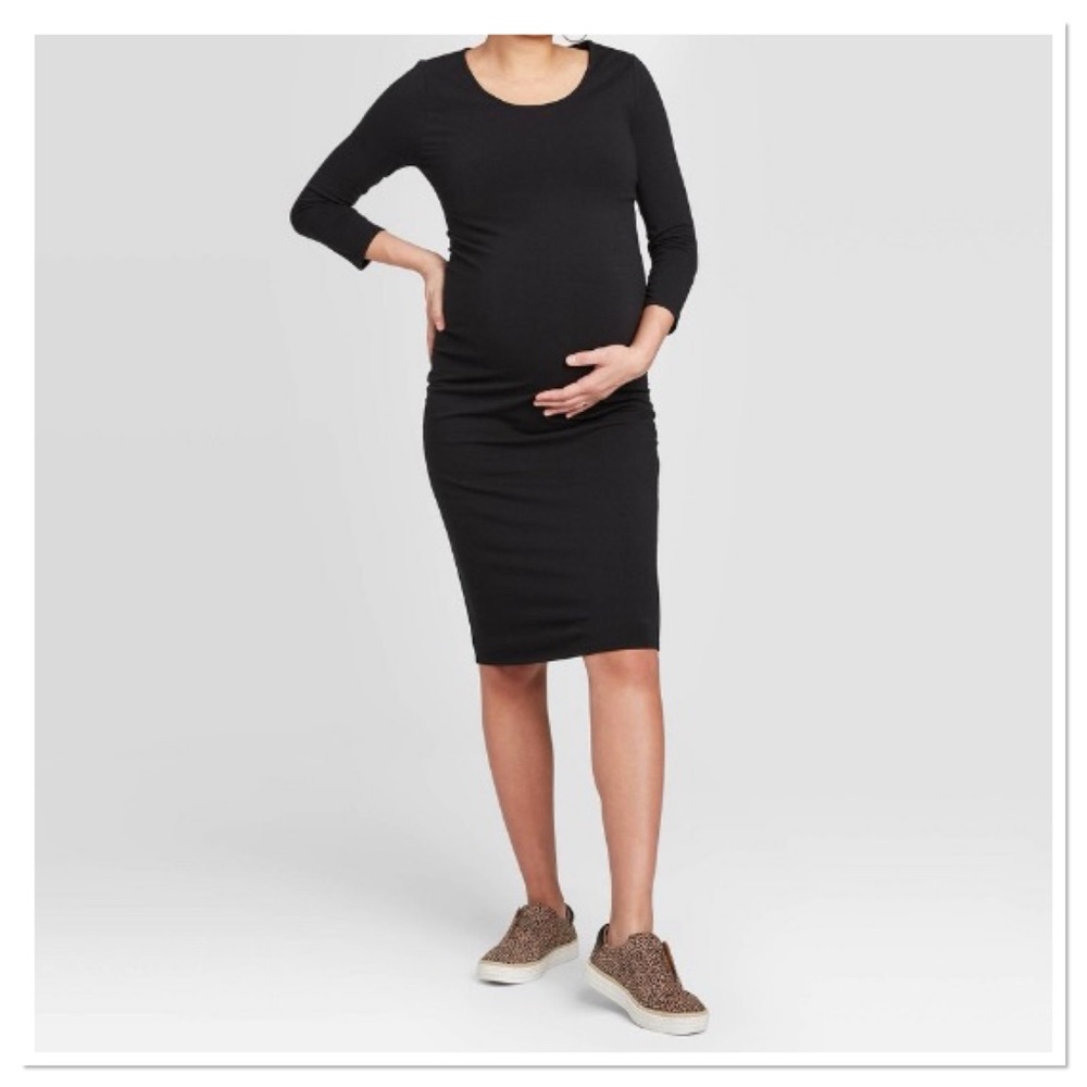 Isabel Maternity Women’s 3/4 Sleeve T-Shirt Maternity Dress Black